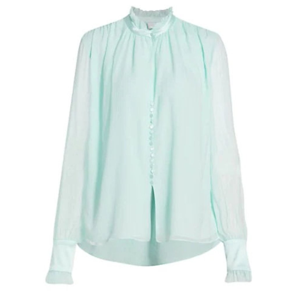 JONATHAN SIMKHAI Marlene Long Sleeve Silk Blouse In Salt Water